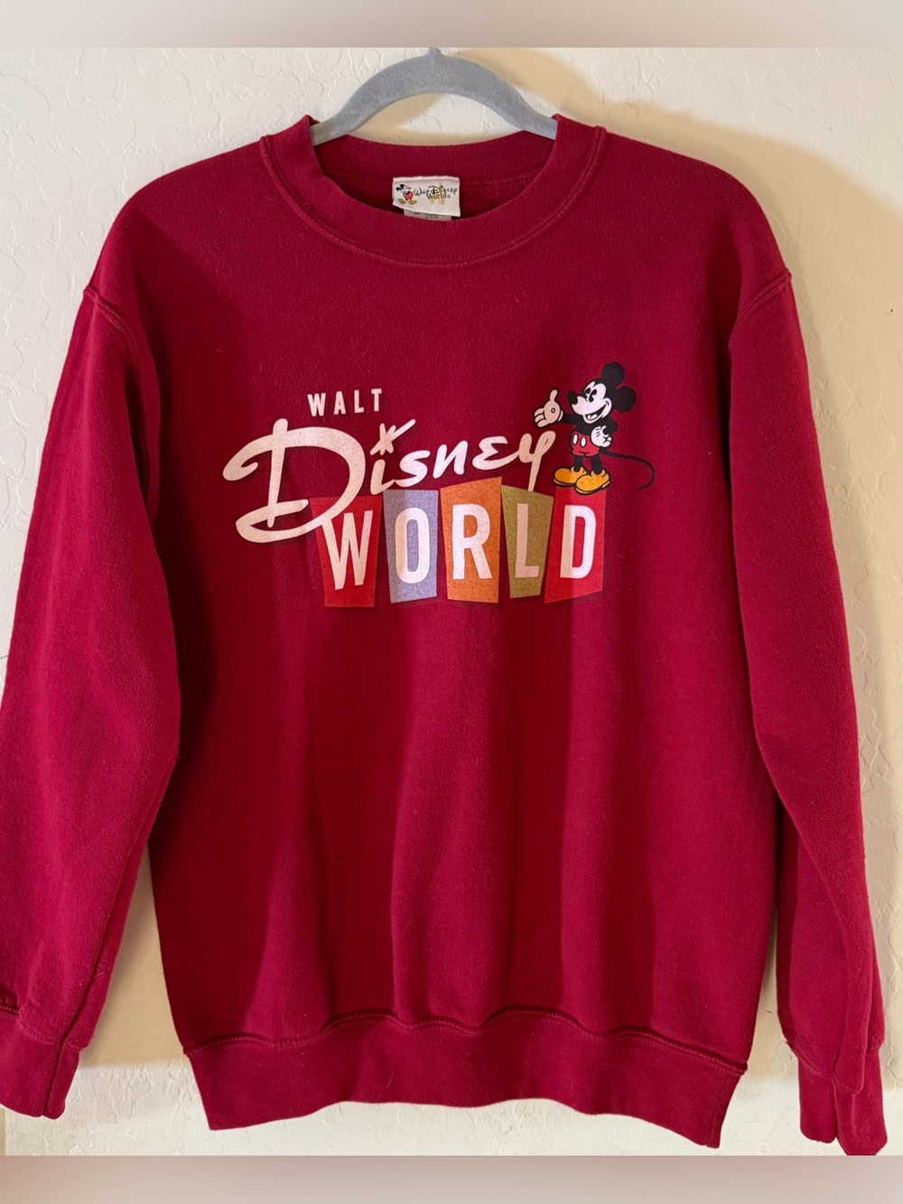 Disney, small, vintage cotton blend red Walt Disney World crewneck sweatshirt